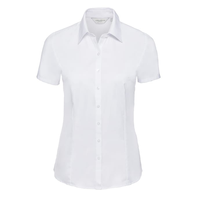 Russell Collection Effen overhemd met korte mouwen in visgraatmotief voor dames/dames (Wit)