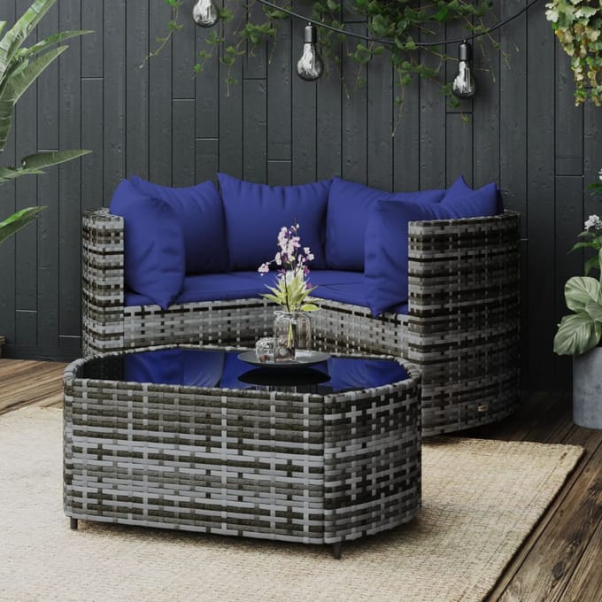 vidaXL - 4-delige - Loungeset - met - kussens - poly - rattan - grijs