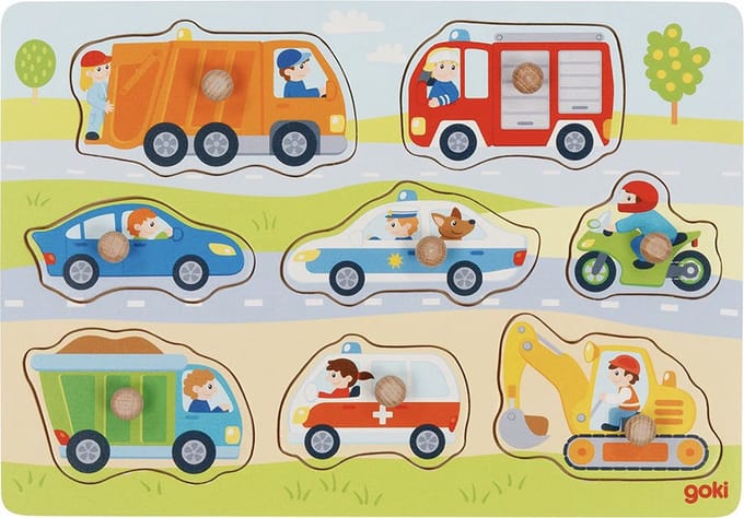 GOKI Steekpuzzel - Voertuigen - 8 Delen - 30X21X2,4Cm - Hout - 1 Jaar