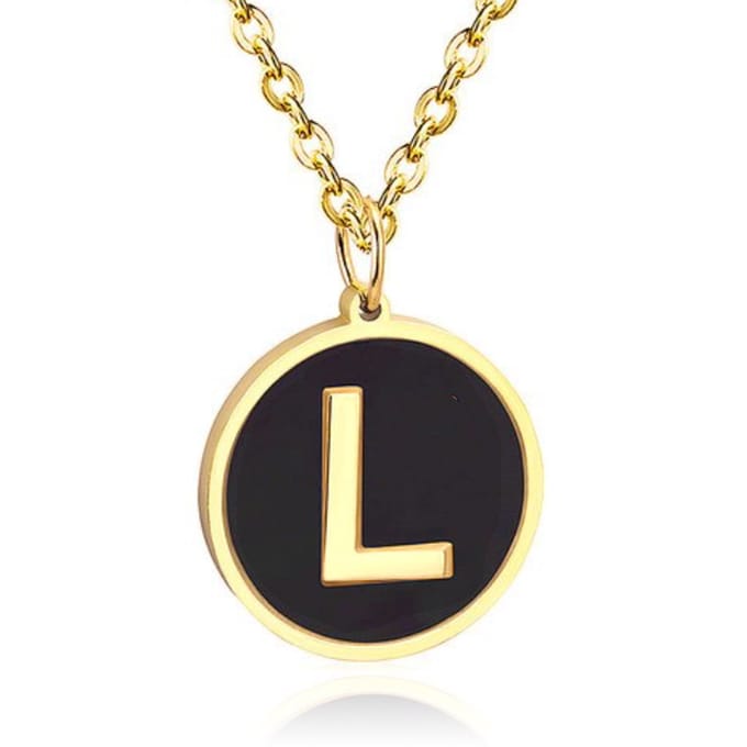 Goudkleurige Dames Schakelketting met Zwarte Kettinghanger Letter L