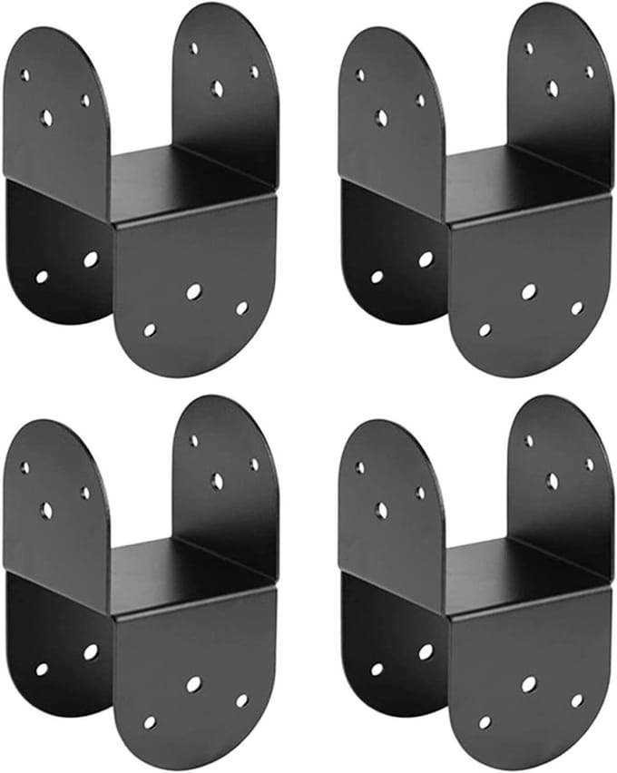 Verbindingsbeugel Paaltop - Steunbeugel Balk - Buitenconstructies Verstevigen - Zware Metalen Constructie - 4 Stuks - Zwart