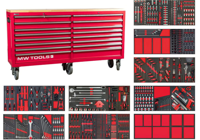 Gevulde extra brede gereedschapswagen MEGA XXL 729-delig MW Tools MWE799G6A