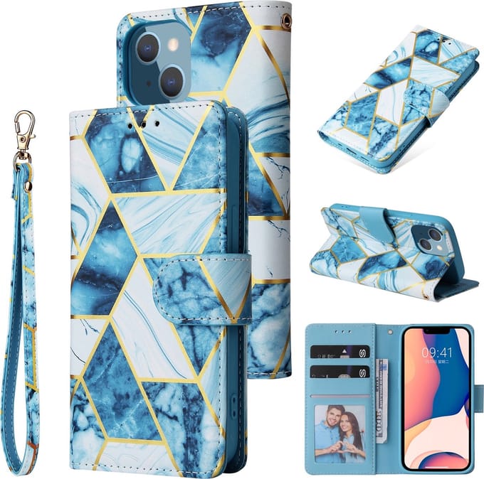 Fonu Marmer bookcase Geschikt Voor iPhone 14 Plus hoesje - Blauw
