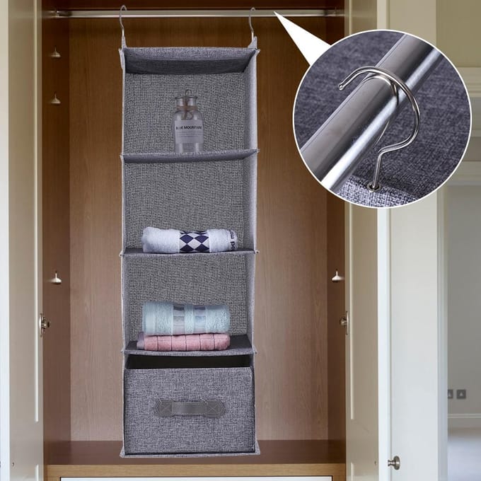 Hangende Kast Organizer Kleding Opberg Houder 4 Planken met Lade (Grijs) black