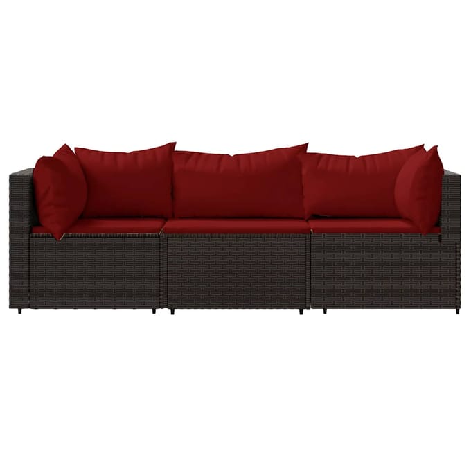 vidaXL - 3-delige - Loungeset - met - kussens - poly - rattan - bruin