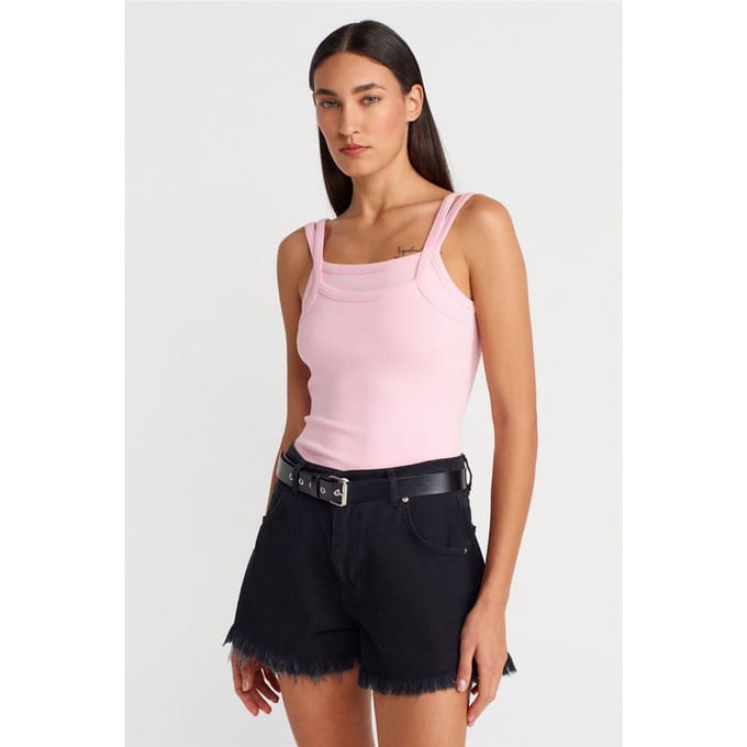 Geribbelde Mouwloze Blouse met Vierkante Halslijn