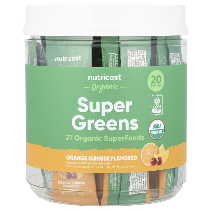 Nutricost, Organic Super Green, Orange Sunrise, 20 stick packs, 11 g (0.4 oz) each