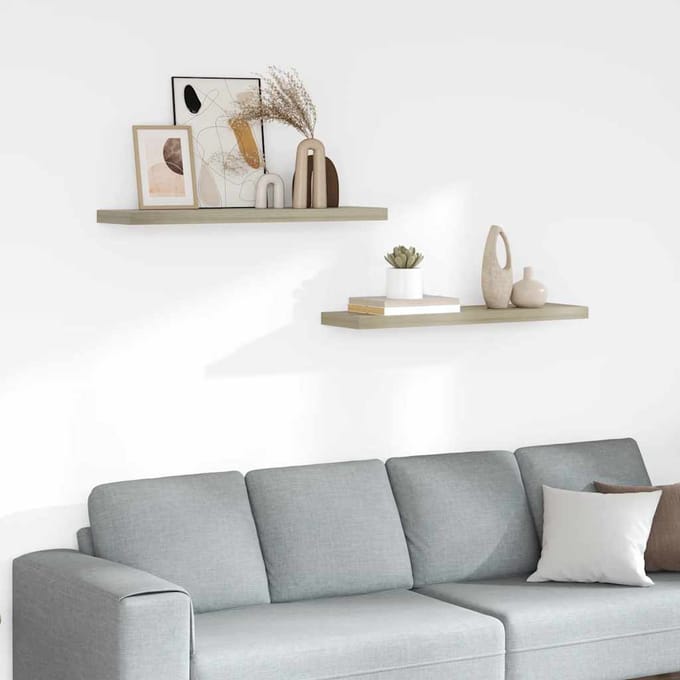 vidaXL - Wandschappen - zwevend - 2 - st - 90x23,5x3,8 - cm - MDF - eikenkleurig
