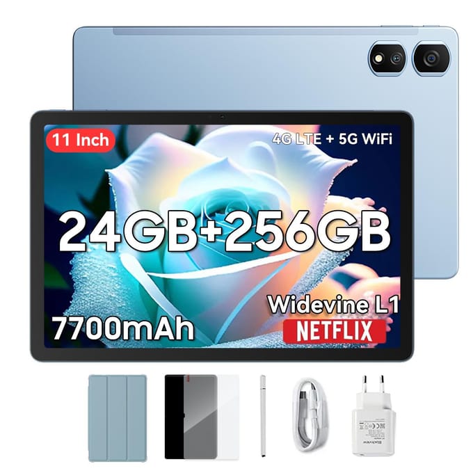 Tablette Blackview Tab 16 Pro reconditionnée Android 14 24 Go RAM 256 Go ROM Tablette de jeu grand écran 11 pouces 8+256 bleu