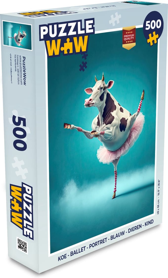 Puzzel Koe - Ballet - Portret - Blauw - Dieren - Kind - Legpuzzel - Puzzel 500 stukjes