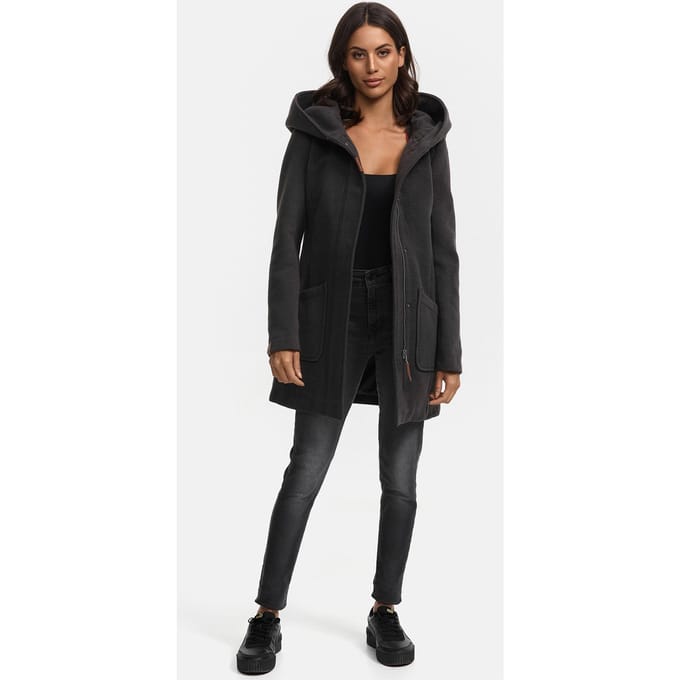Marikoo dames wintermantel met capuchon en getailleerd model