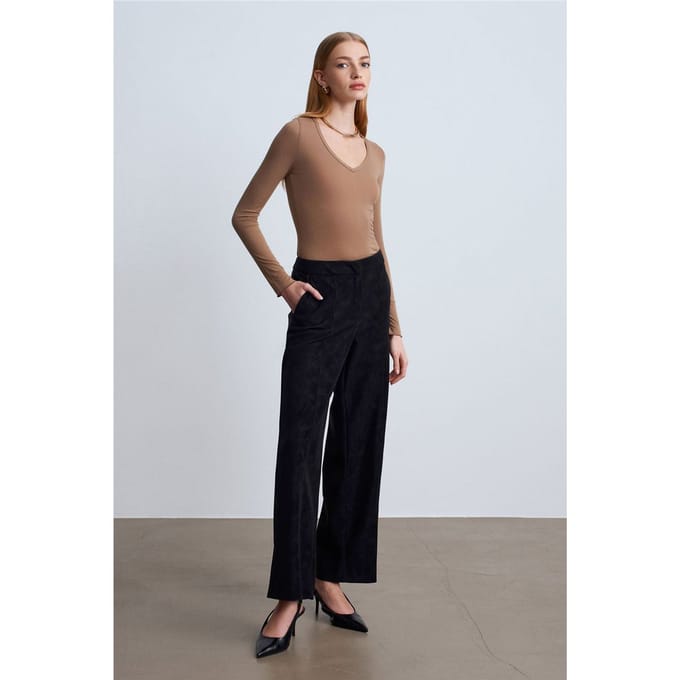 Hoge taille wijde broek van faux suede