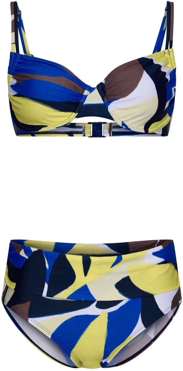 Pastunette Bikini Beach Leaves - Blauw/Ecru/Bruin/Lime - Beugel - Maat 38