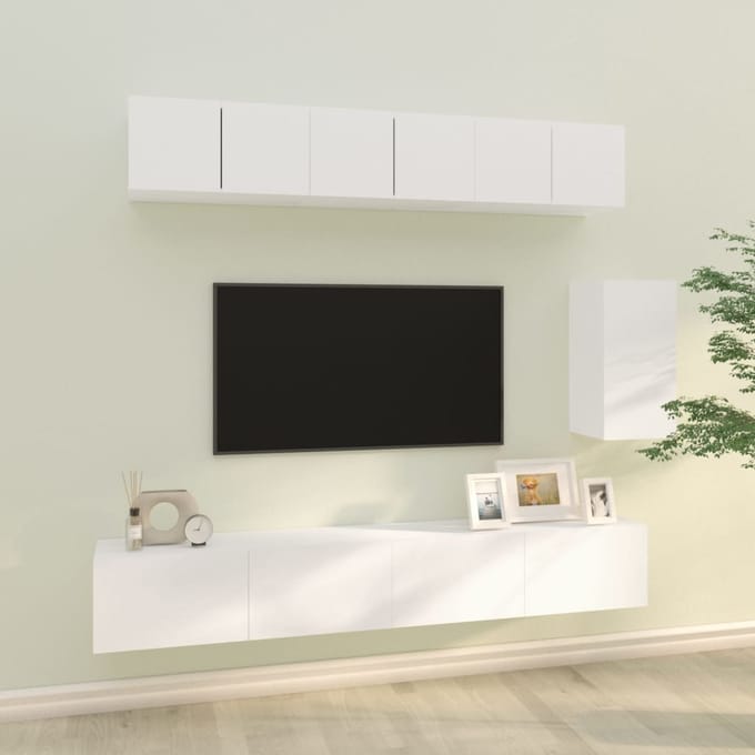 vidaXL - 6-delige - Tv-meubelset - bewerkt - hout - wit
