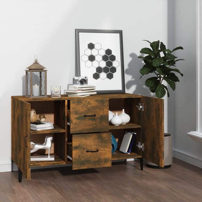 vidaXL - Dressoir - 100x36x60 - cm - bewerkt - hout - gerookt - eikenkleurig