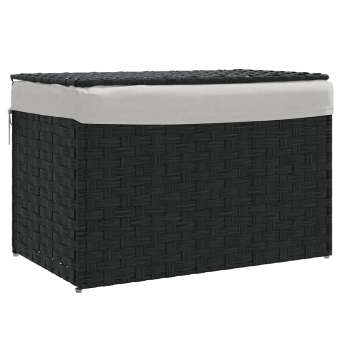 vidaXL - Wasmand - met - deksel - 55,5x35x34 - cm - poly - rattan - zwart