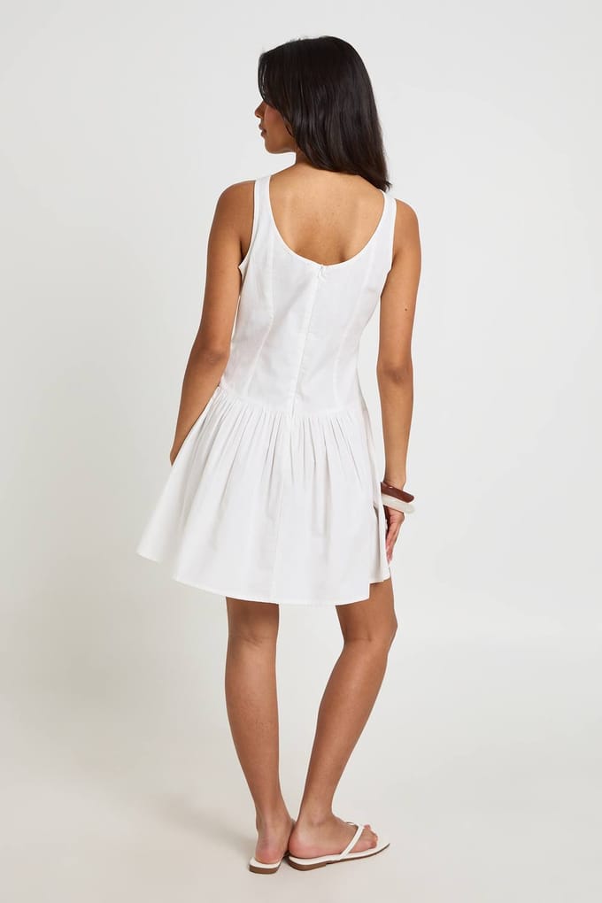 boohoo Dames Katoenen Popeline Mini-jurk Met Knoopsluiting En Boothals | Wit | Maat: 36