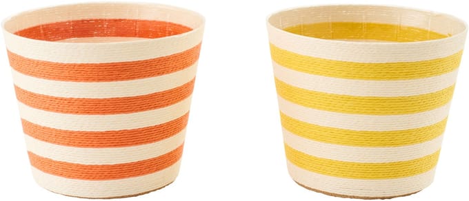J-Line bloempot Gestreept - papier - geel/oranje - extra large - set van 2