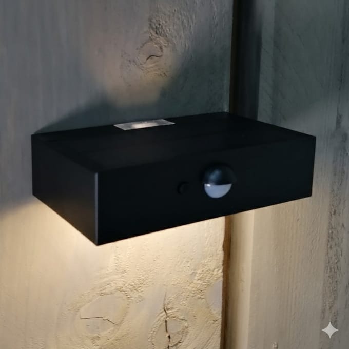 Solar wandlamp 3W op sensor zwart/wit brick model - upper en downlight - bewegingsmelder - warm witte lichtkleur