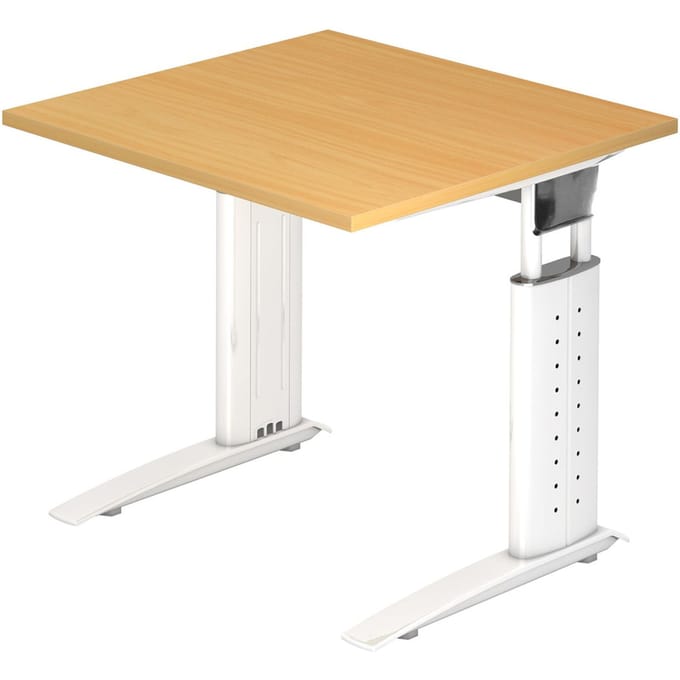 Bureautafel TARVIS, C-poot, vierkant, B 800 mm, onderstel wit, in hoogte verstelbaar, beuken