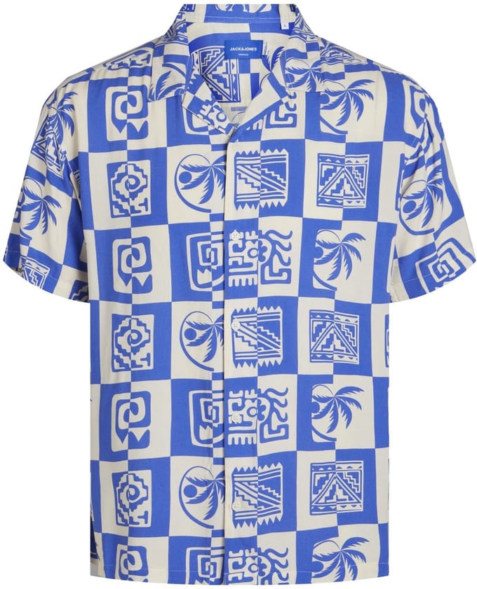 Jack & Jones Heren Overhemd JORLUKE Print Blauw Hawaii Palm Print - Maat M