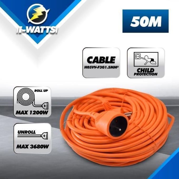 I-WATTS verlengsnoer 50m 3x1,5mm