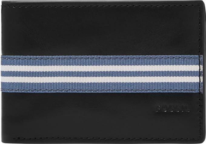 FOSSIL Leren Kaarthouder Portemonnee Jared Front Pocket Wallet Bifold Black Zwart
