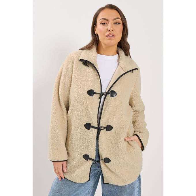 Yours Naturelbruine Jas Van Imitatiebont Met Houtjetouwtjesluiting Size 48