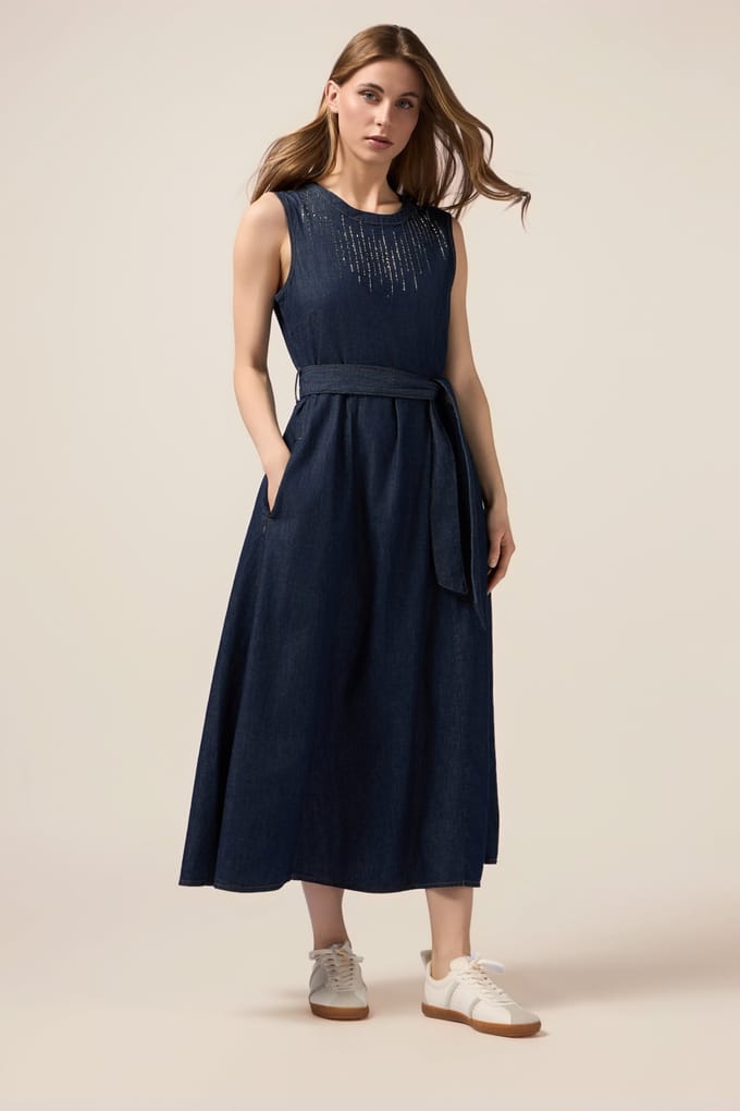 Oltre Long Denim Dress With Micro Crystals Blue Taglia: 36 | Maxi abiti Outlet | Donna | Blu