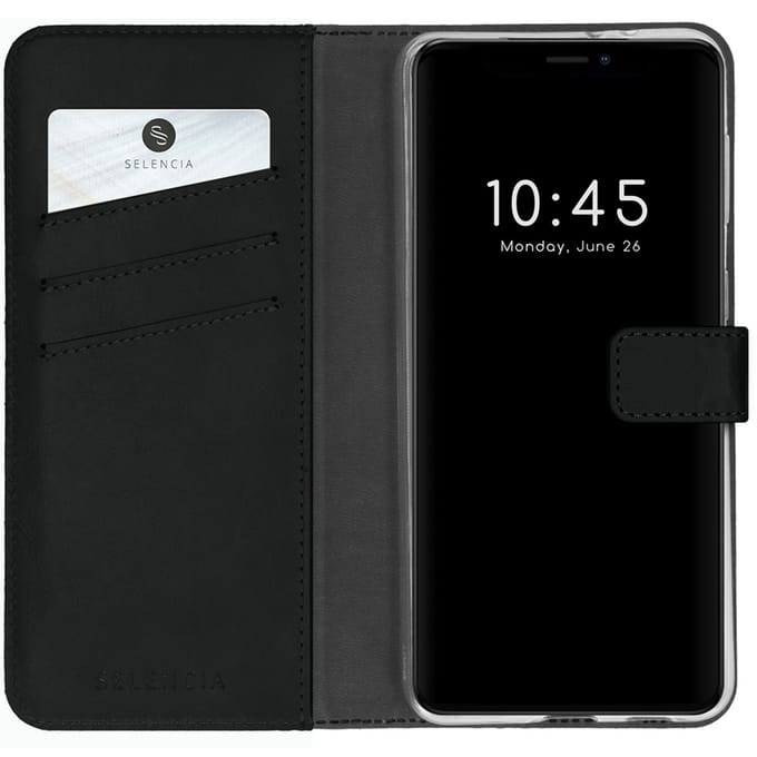 Selencia Hoesje - Geschikt voor Apple iPhone 13 Pro Max - Echt Lederen Bookcase - Zwart