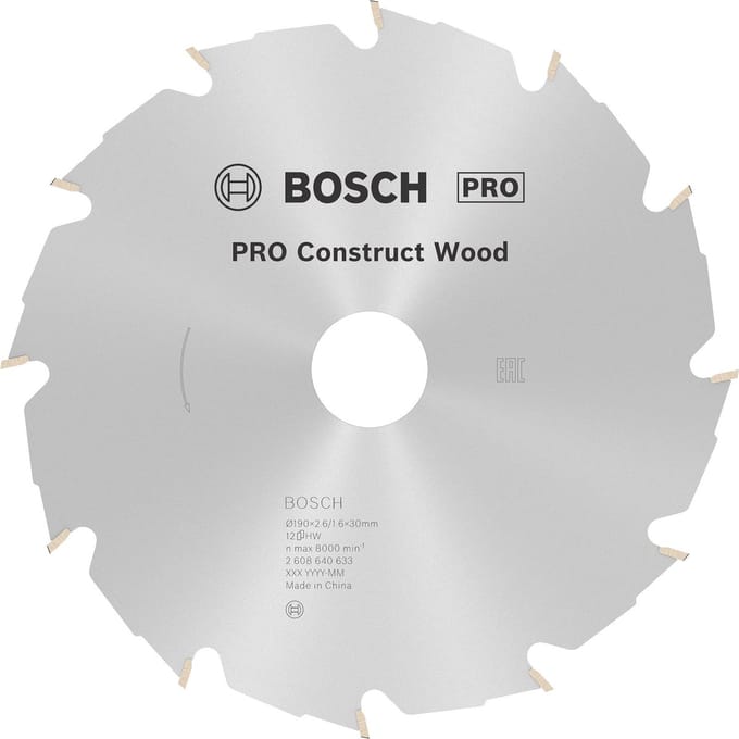 Bosch RUNDSAVKL CONSTRUCT 190X2.6X30MM 12 TDR