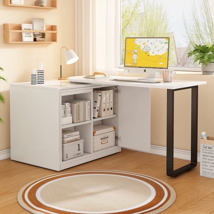 Sweiko Bureau - 2-in-1 opklapbed - Inclusief matras - Wieltjes - Opbergruimte - Wit