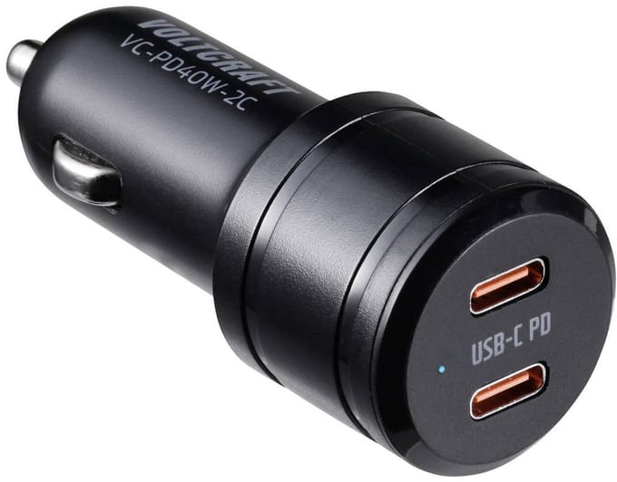 VOLTCRAFT VC-PD40W-2C USB-oplader 40 W 2x USB-C USB PD Zwart Auto USB Power Delivery (USB-PD)