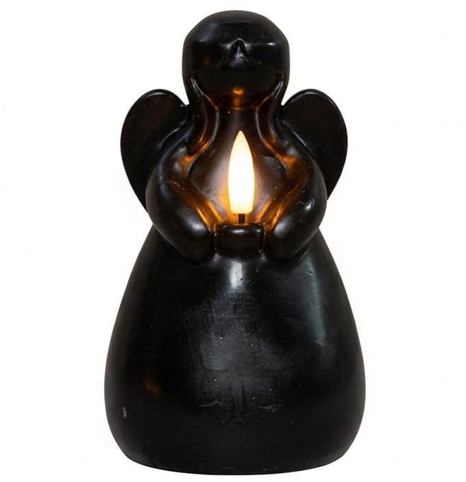 Anna's Collection LED kaars engel - zwart - 14 x 8 cm - met timer - op batterijen - kerst - kerstkaarsen