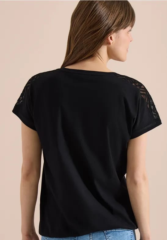 Shirt met overhangende schouders en kanten details
