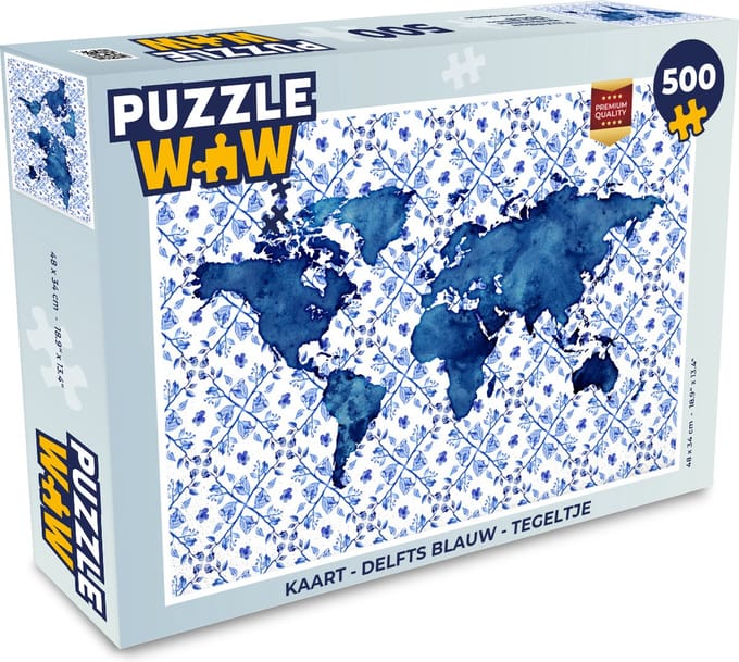 Puzzel Kaart - Delfts blauw - Tegeltje - Legpuzzel - Puzzel 500 stukjes