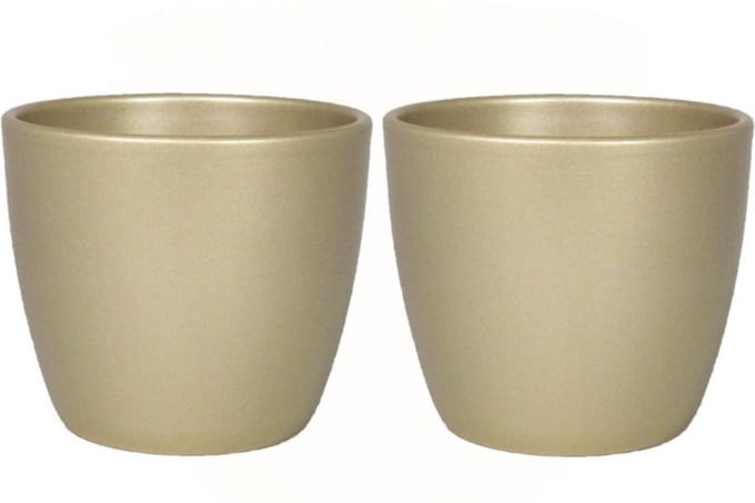 Floran Bloempot/plantenpot Boule - 2x - goud - keramiek - 10.5 x 8.5 cm