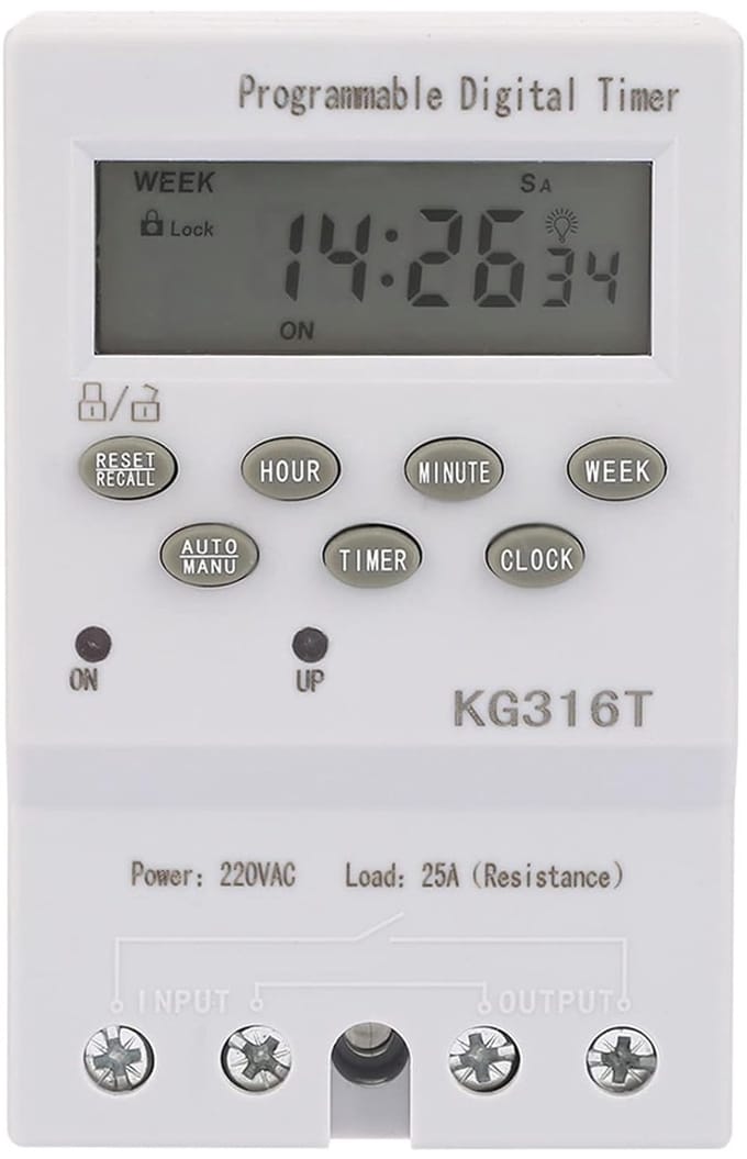 Digitale Timer Schakelaar - Programmeerbare Tijdklok - Automatische Apparaatbediening - 16 Dagelijkse Instellingen - 220V 25A