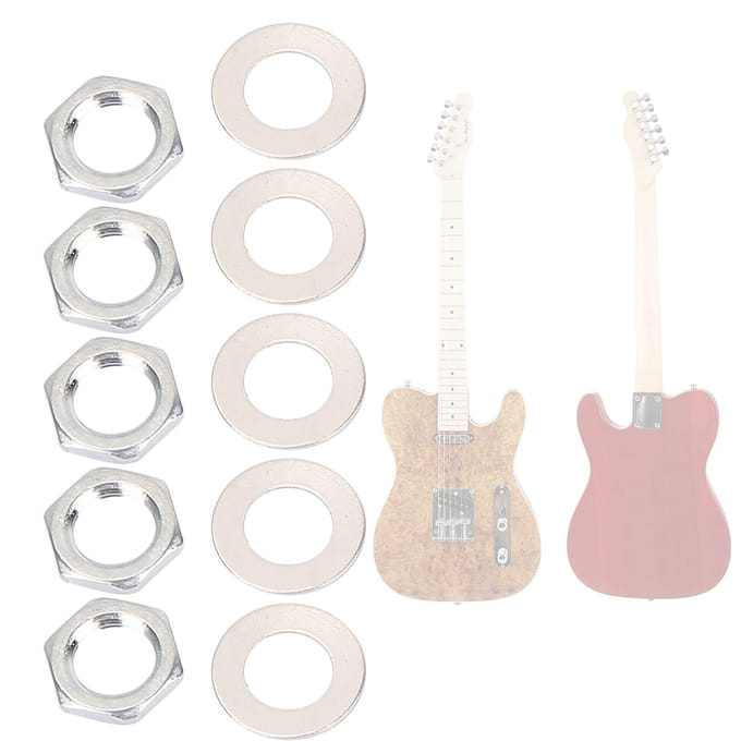 5 Stuks Metalen Elektrische Gitaar en Bas Jack Socket Vervangingsmoeren met Ringen Set(M8) white
