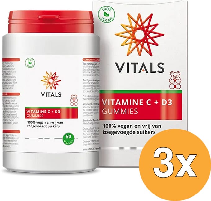 3x Vitals Vitamine C + D3 gummies (60 stuks)