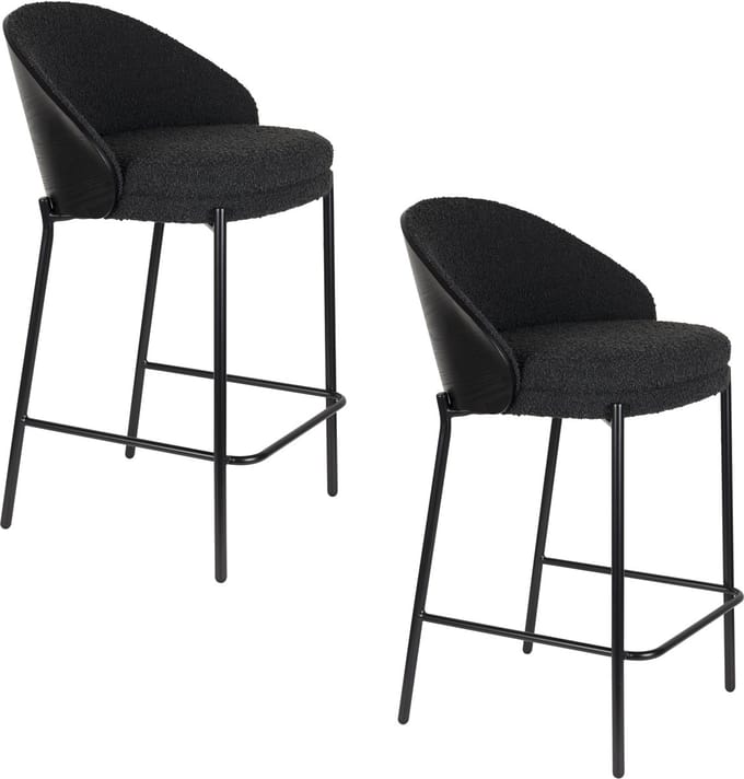 Dutchbone Rodin Barkrukken rugleuning 65 cm Bouclé Zwart - Set van 2