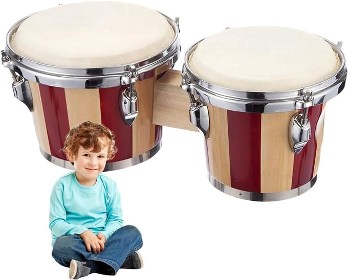 Bongo Trommel - Percussie Instrument - Muziek Leren - Bevordert Creativiteit - 6 en 7 Inch - Rood Wit