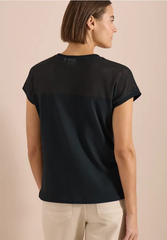 Shirt met boothals en mesh inzet