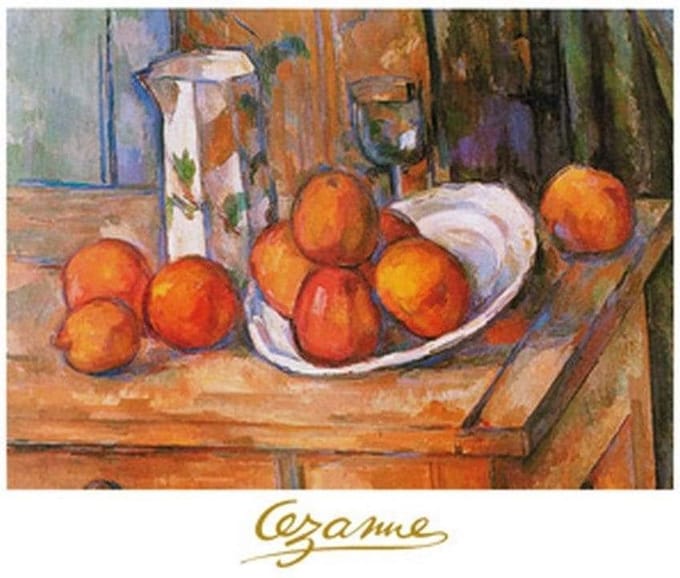 Kunstdruk Paul Cézanne - Bricco, bicchiere e piatto 80x60cm