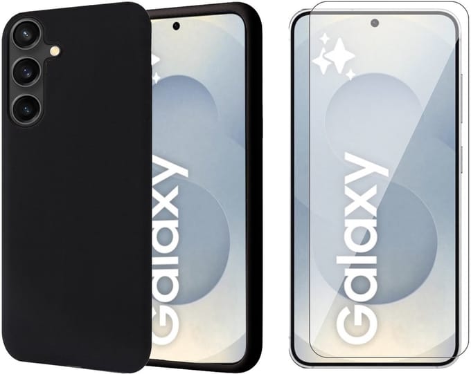 Hoesje geschikt voor Samsung Galaxy S25 - Screenprotector Glas - Mat Back Case Zwart