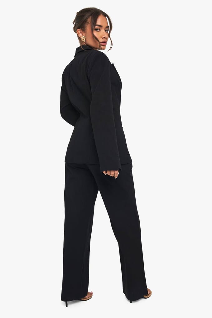 boohoo Dames Linnen Tailored Straight Leg Trouser | Zwart | Maat: 42