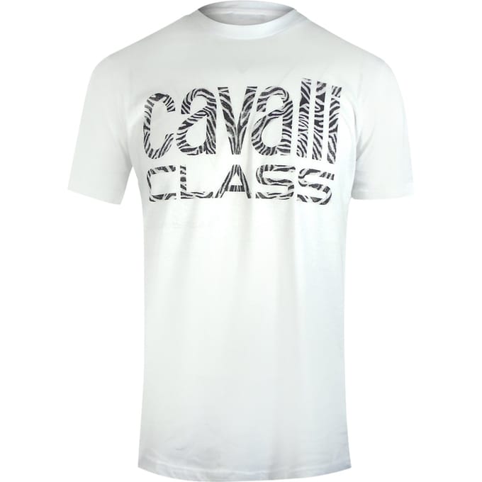 Cavalli Class Opvallend Zebraprint Logo Wit T-shirt
