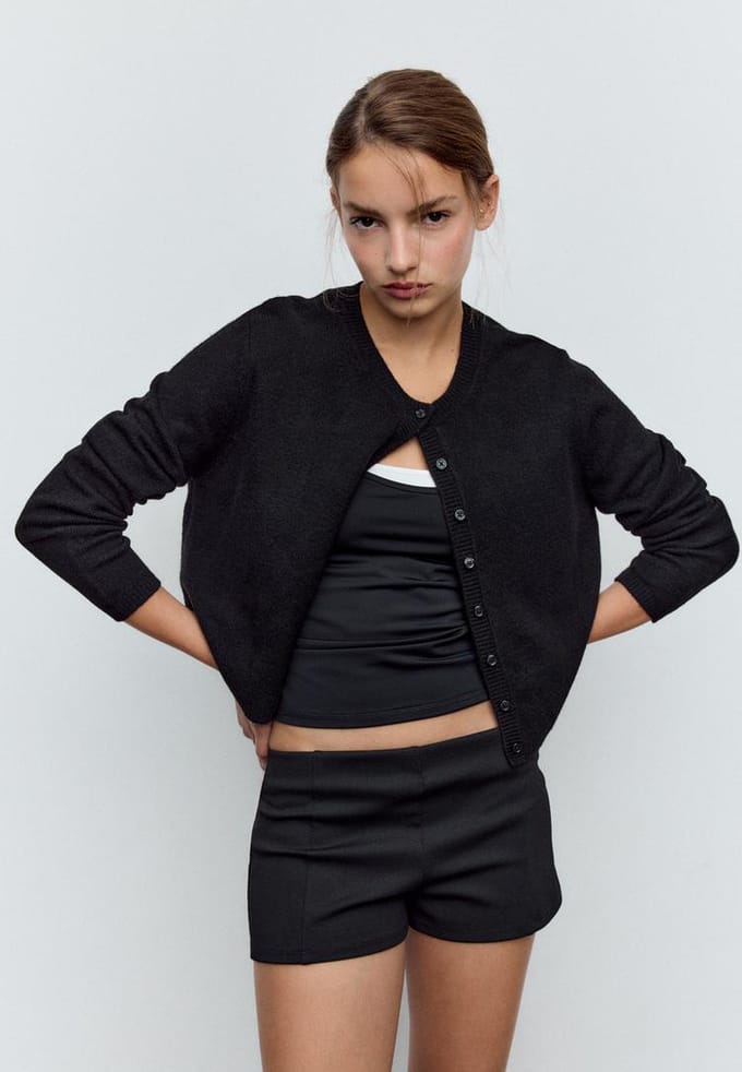 Stradivarius Soft touch tricot vest met knopen  Zwart M