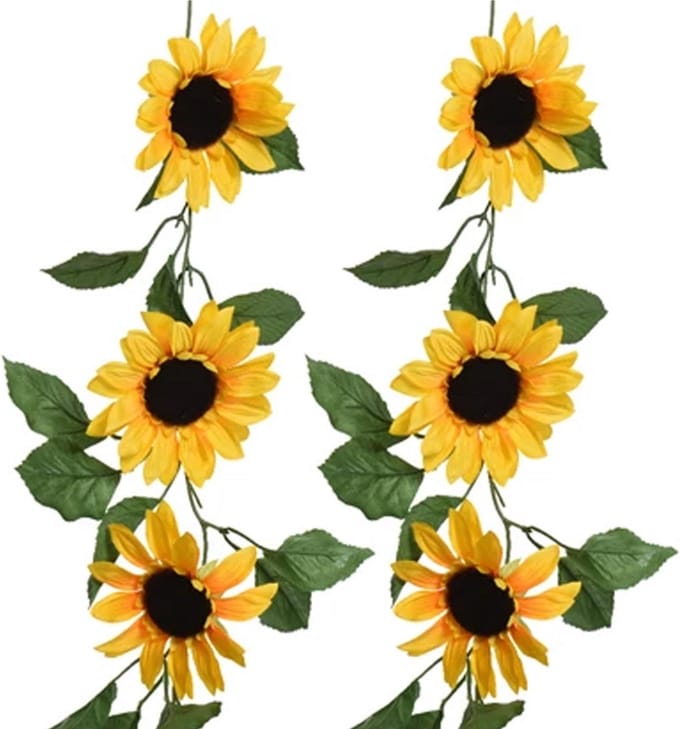 Everlands Bloemen slinger - 2x - zonnebloem - kunstplant - geel - 150 cm - Helianthus