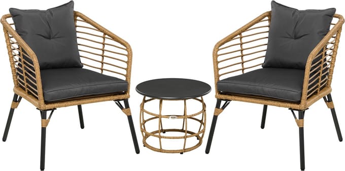 Outsunny Rattan Gartenmöbel-Set Stahl, Polyester, PE Rattan Sand+Dunkelgrau
